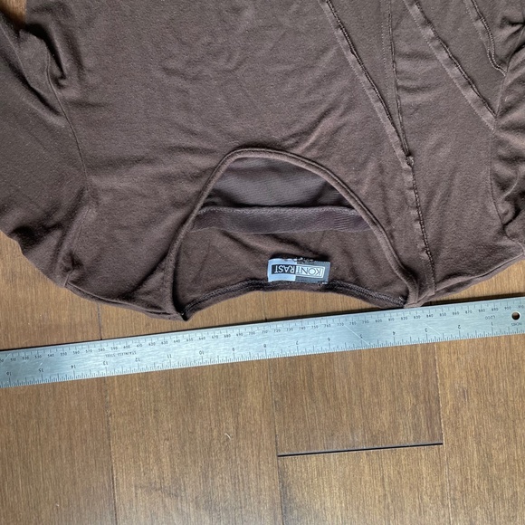 Long Sleeve Tee Dressy. Top Sheer Neck, Raw Seems, Flattering Criss Cross - Picture 6 of 10